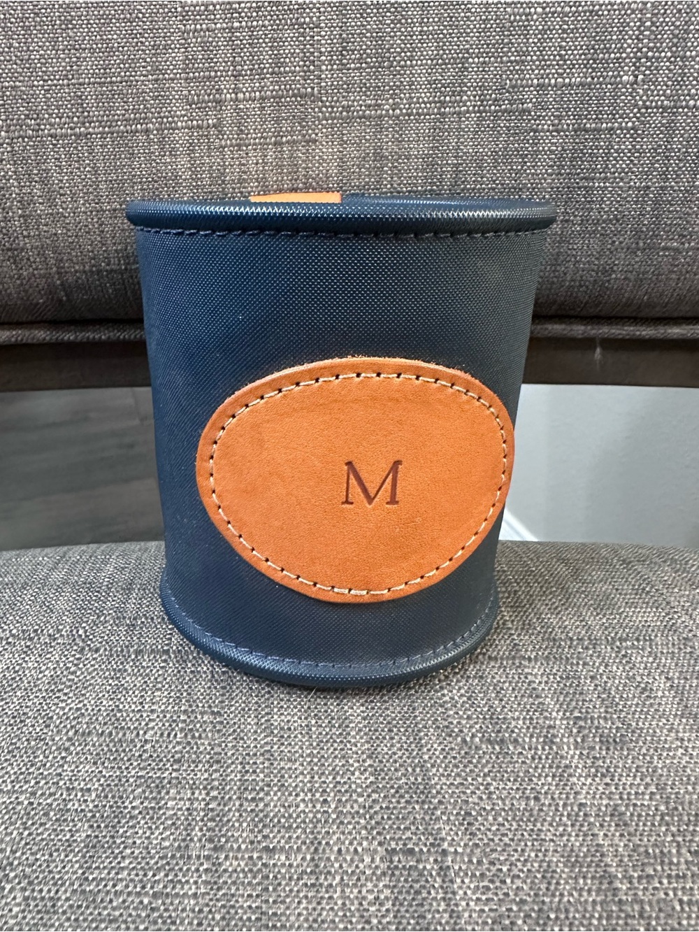 Monogram M Navy Blue Leather Koozie